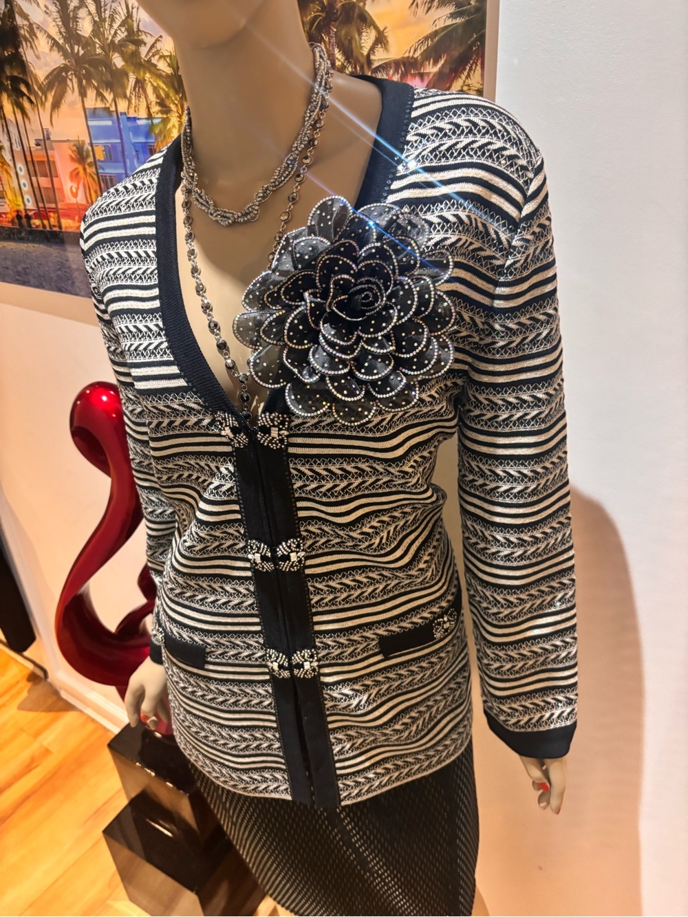 St. John all sequins paillettes rhinestones buttons embellished evening jacket L